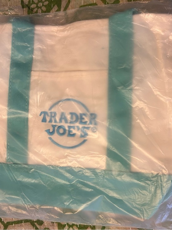 Trader Joe'S Handbags - Trader Joe's White Tote with Teal Handles